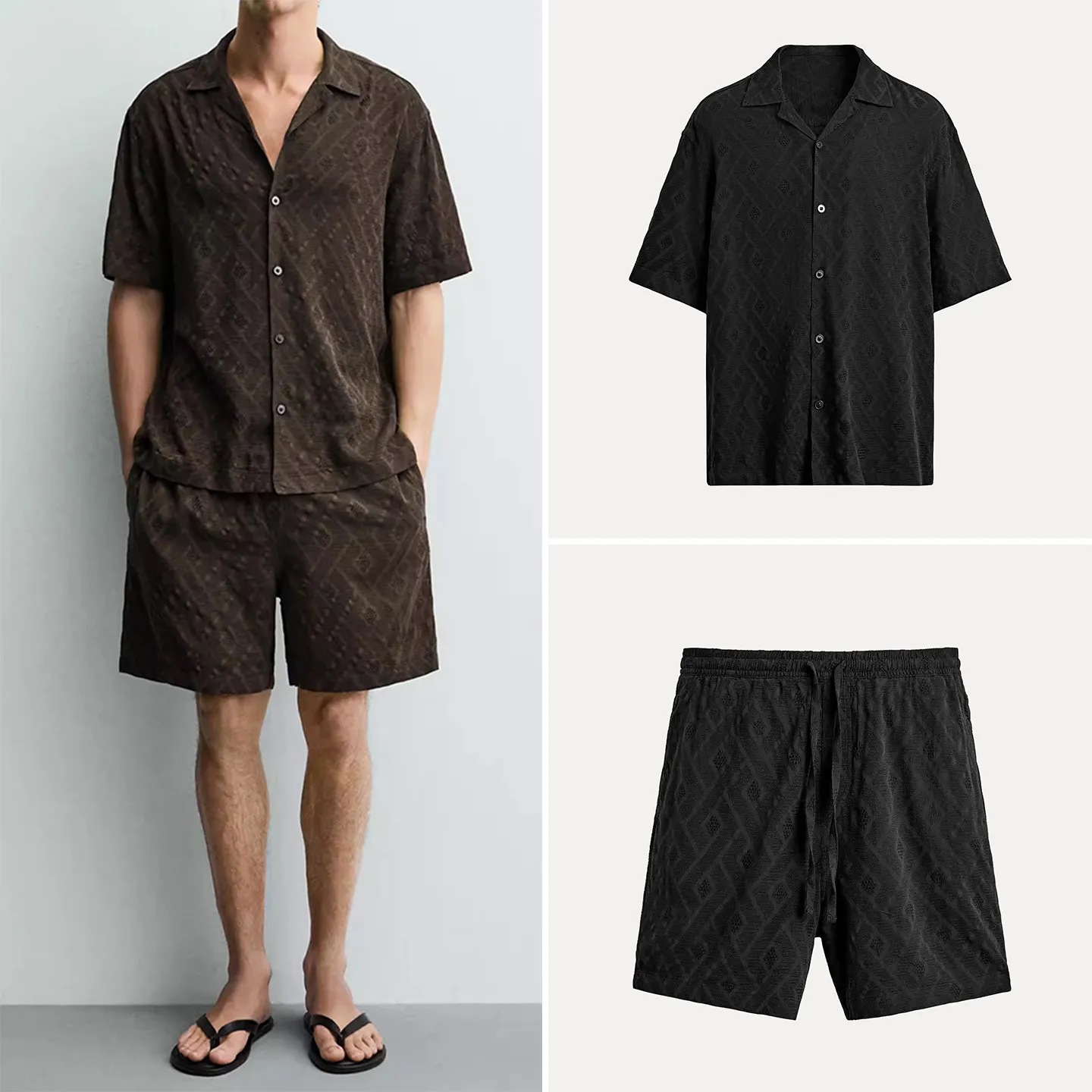 

Мужской повседневный комплект ZADATA: модная рубашка с коротким рукавом и шорты с геометрическим принтом, весна 2026, молодежный, полностью хлопковый, легкий ансамбль
