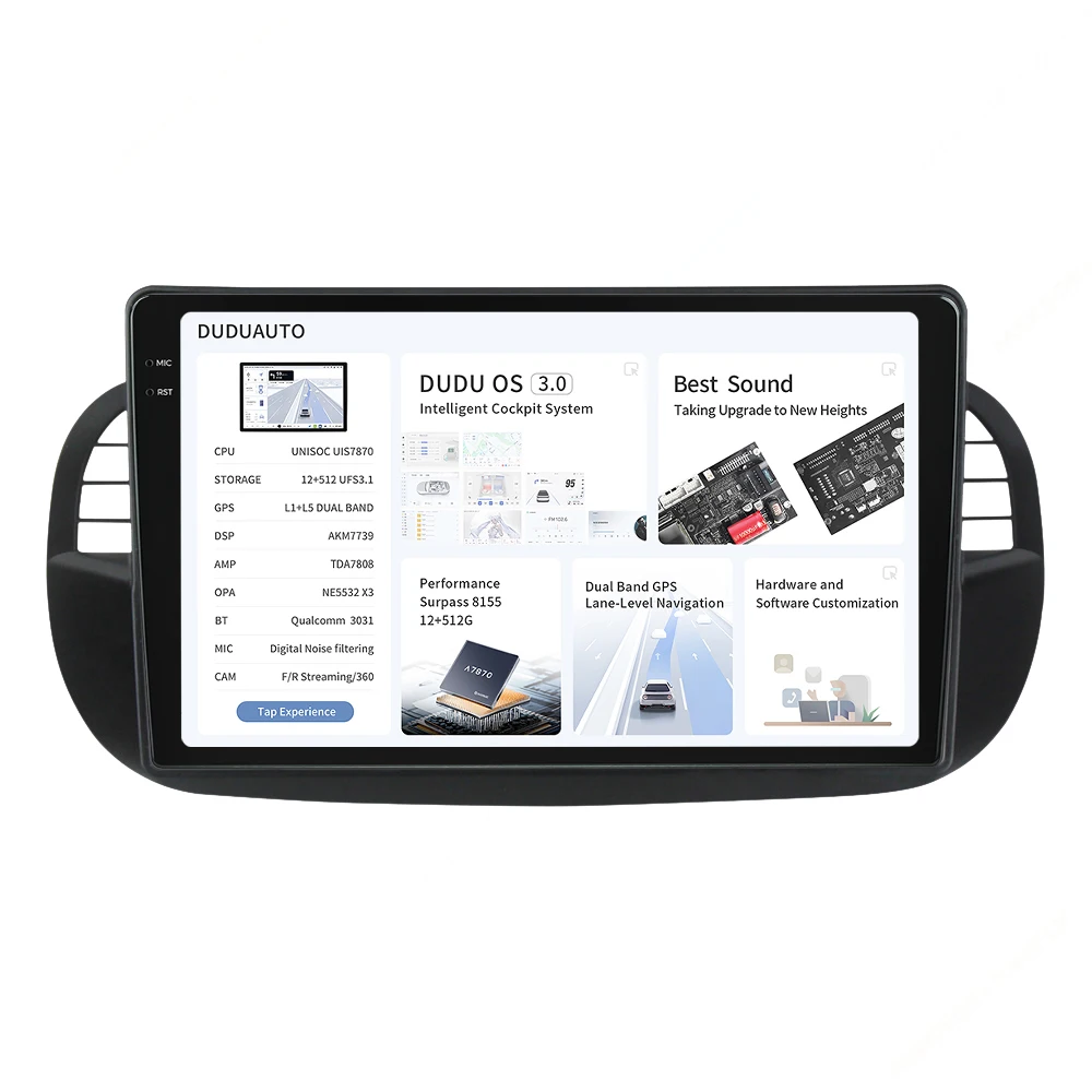 DUDU7 Android 13 Car Radio 12G+512G Navigation GPS Multimedia Player 2K Screen For Fiat 500 2007-2015