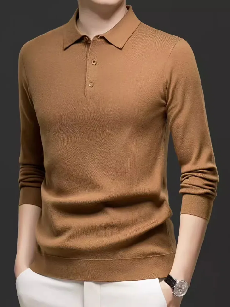 

Модный вязаный мужской пуловер, свитер с воротником, базовый слой, осень-зима, высокое качество, универсальный, деловой, повседневный