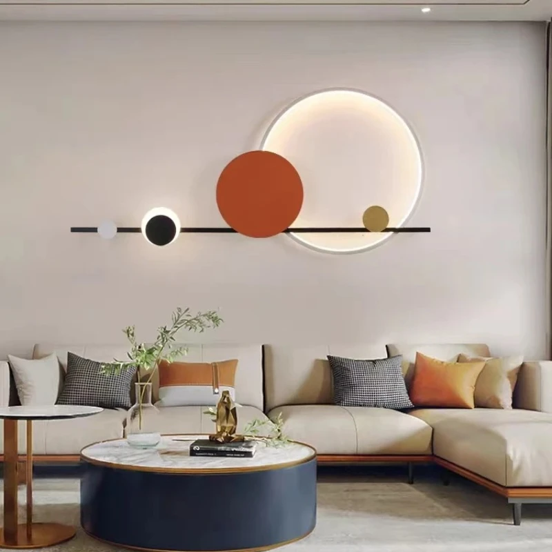 Bauhaus LED Wall Lamps Long Line with Multiple Circular Creative Background Light for Bedroom Living Room Home Decor Chandelier