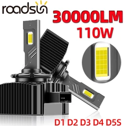 Roadsun 자동차 제논 전구, 자동차 조명, D1S LED 헤드라이트, 캔버스 30000LM, 110W, D3S, D2S, D4S, D5S, ds1, D1R, D2R, 6500K, CSP 칩, 슈퍼 브라이트