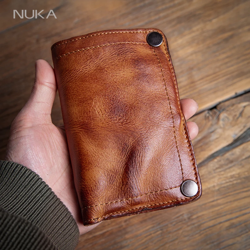 GURO High Quality Men Genuine Leather Wallet Vintage Bifold Money Clip Credit Card Holder Luxury Design with Zipper Coin Pocket