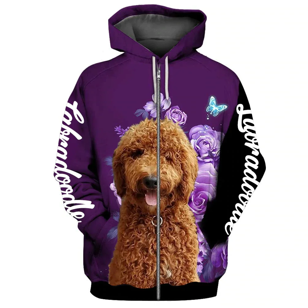 HX Labradoodle Zip Hoodies Animals Dogs Make Life Whole Hoodies Floral Graphic Tops Harajuku Sportswear Women Clothing