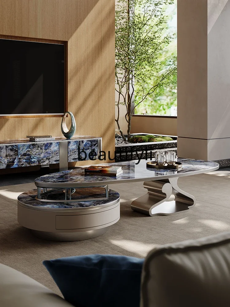 

ss CModern light luxury rock slab marble coffee table villa high-end, rectangular living room coffee table