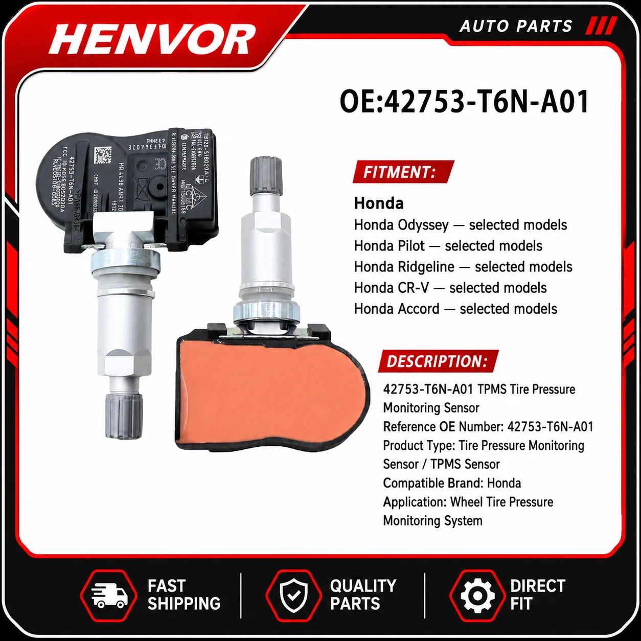42753-T6N-A01 TPMS Tire Pressure Sensor for Honda Odyssey Wheel Pressure Monitoring System
