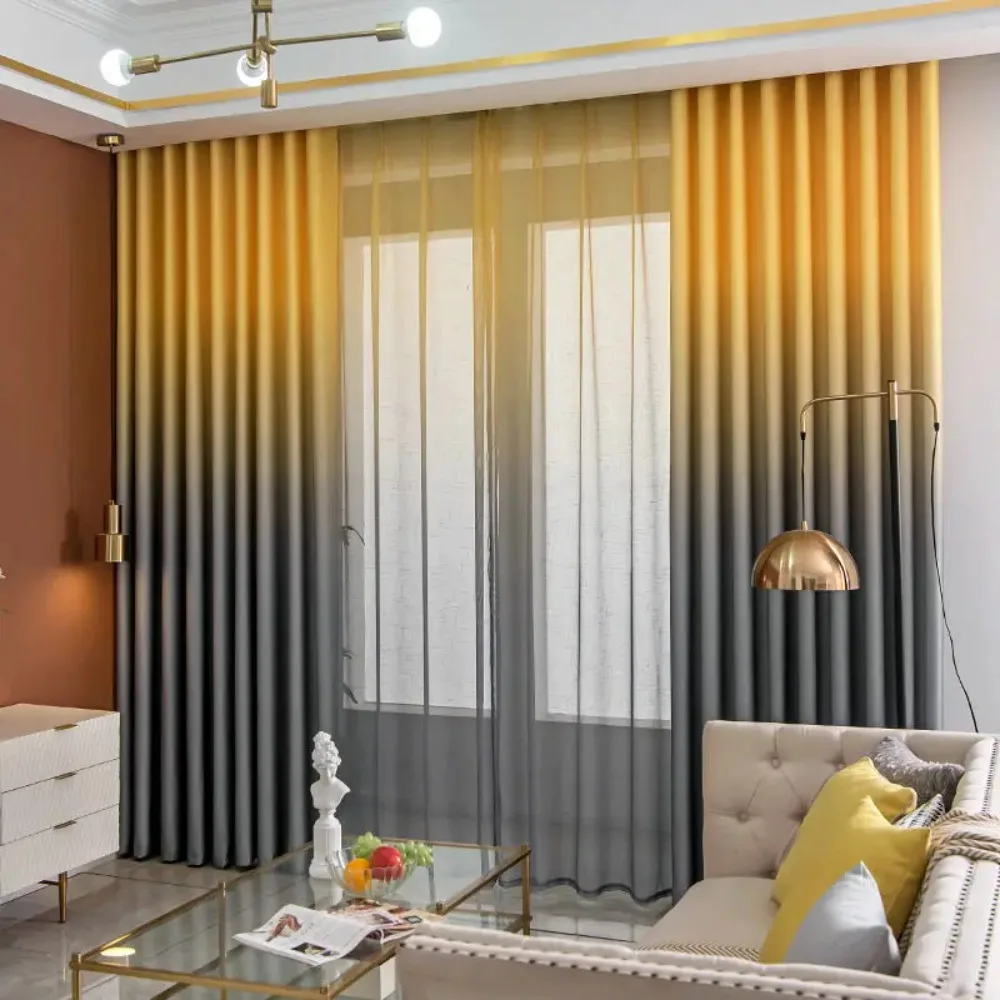 

Bedroom Thickened Blackout Curtains Home Living Room Atmospheric Gradient Color Noise-proof Curtain Hotel Luxury Curtain Set