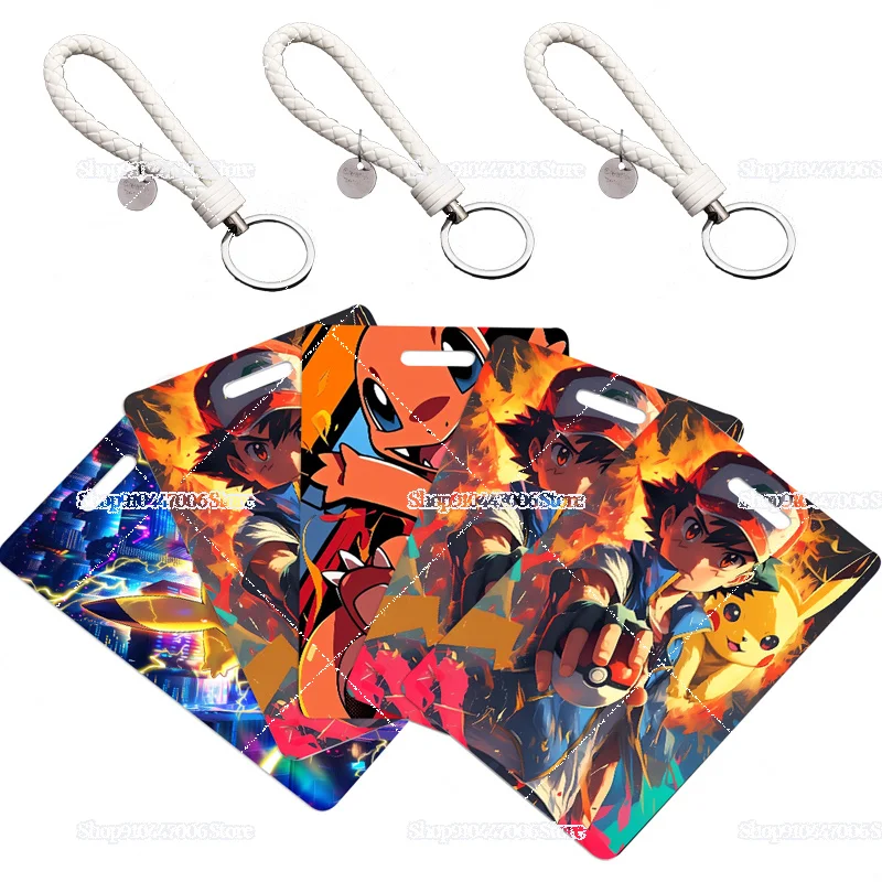 

Cartoon Pocket Monster Pikachu PVC Soft Rubber Tag Cute Anime Ash Elf Charmander Mew Gengar Print Decorative Card Bags Keyrings