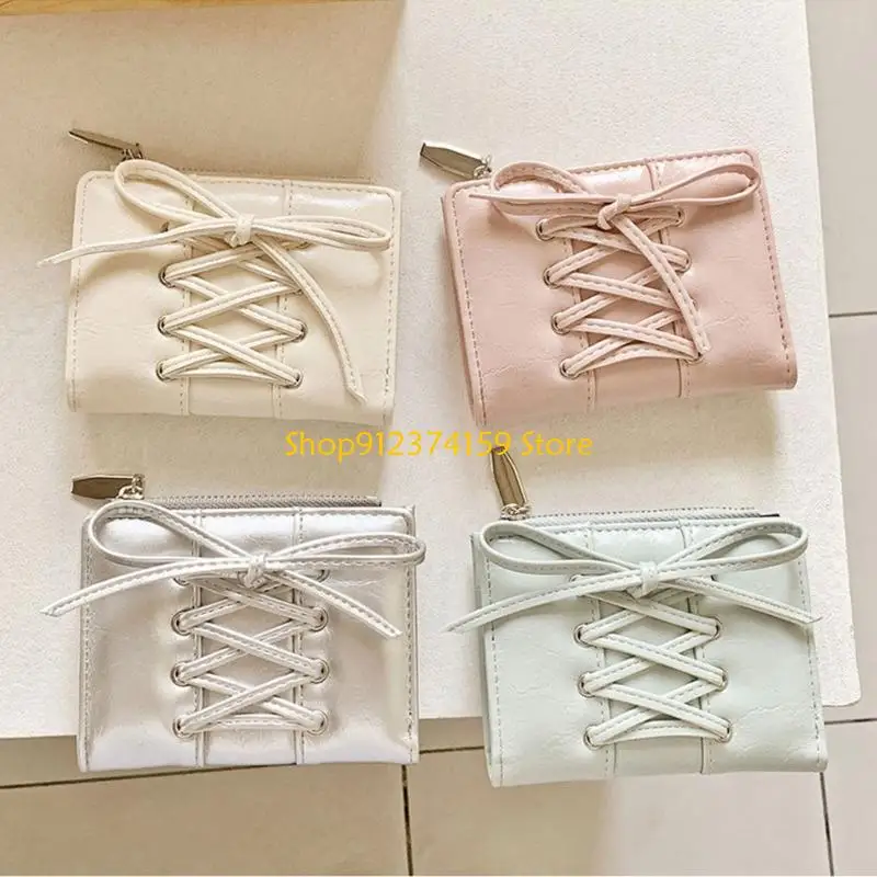 

G5AE Bows Короткий кошелек из искусственной кожи Кошелек для монет в корейском стиле Двойной кошелек Держатель для карт