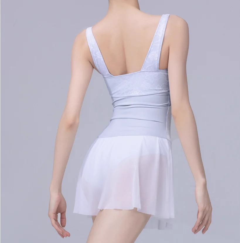 

Ballet Leotards For Women Gymnastics Dance Leotard With Soft Mesh Skirt Ballroom Professional Costumes Dress W Chiffon Skirts