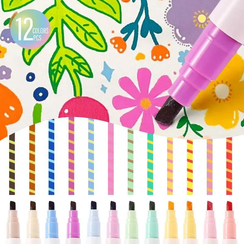 12pcs Double-ended Magic Color Changing Highlighter Pen Set, Student Diary Scrapbook Painting DIY Making, Classroom And Office