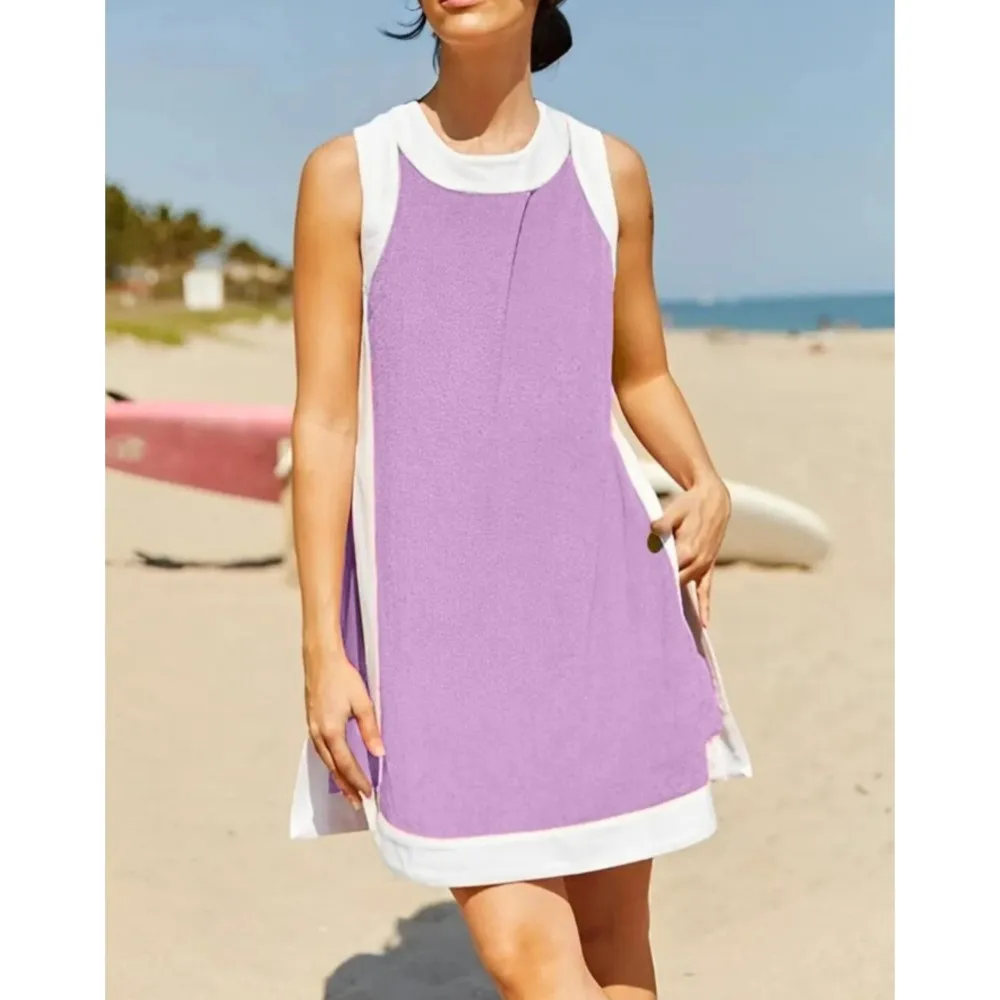 Mini robe d'été pour femmes, couleur unie, débardeur basique, Patchwork, robes de sport élégantes, style Boho, robe d'été, vacances à la plage, 2025