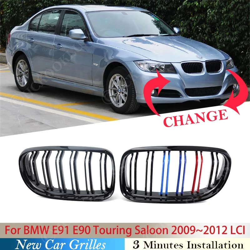 ABS For BMW E91 E90 Touring Saloon 2009 ~ 2012 Pre-LCI Front Kidney Grille Dual Slat Grilles Black Multi Color Car Accessories