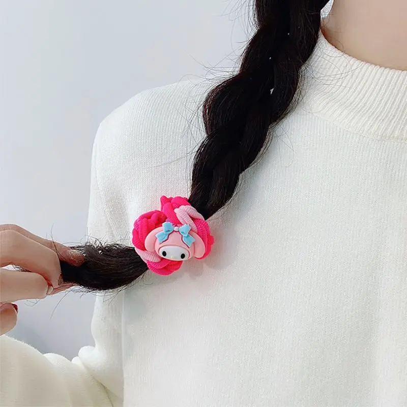 Kawaii Cartoon Kuromi Knit Hair Rope Bracelet for Girl Friends Cute Cinnamoroll Rubber Band for Girls Hair Tie Hair Accessories