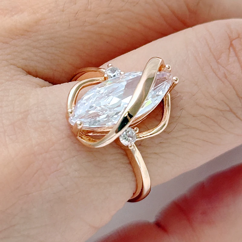Kinel Hot Shiny White Natural Zircon Rings for Women Fashion Geometry 585 Rose Gold Color High Quality Daily Vintage Jewelry
