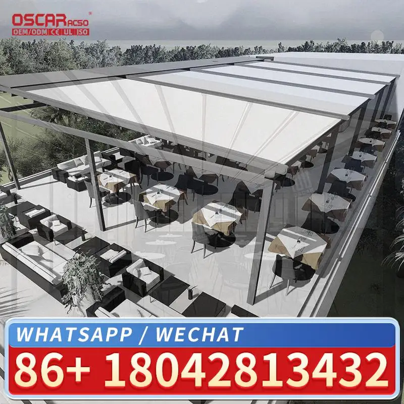 Automatic Adjustable Waterproof Louver Shade with LED Lights for Motorized Outdoor Aluminum Pergola Roof in Garden Restaurant Re