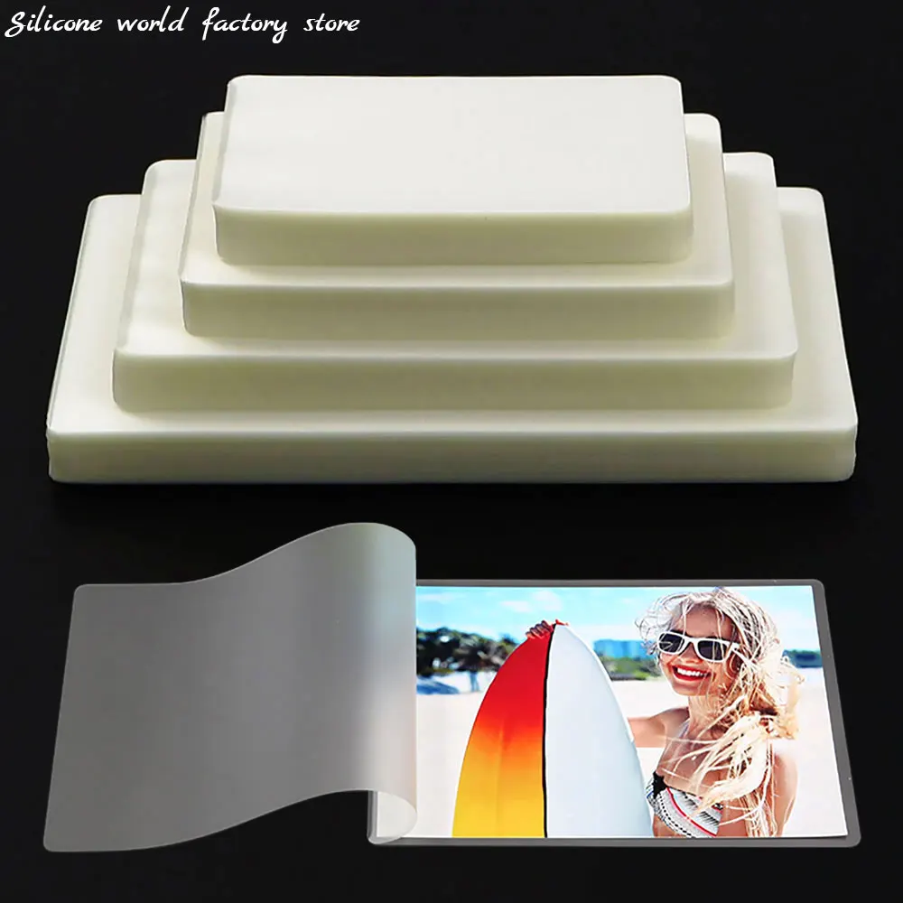 Silicone World 100 Sheets 60 Mic 3/4/5/6 Inch Thermal Laminating Film PET Plastic Film For Photo/Card/Picture Hot Laminator Film