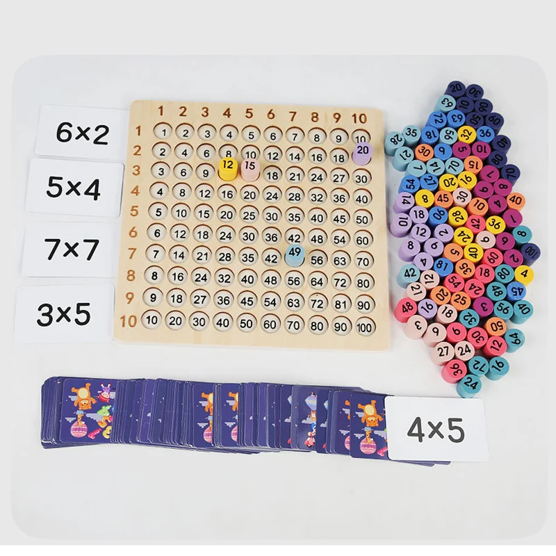 Tablero de multiplicación Montessori 99, ayuda para enseñanza de matemáticas, juego de mesa de división de multiplicación, juguetes educativos para edades tempranas para niños