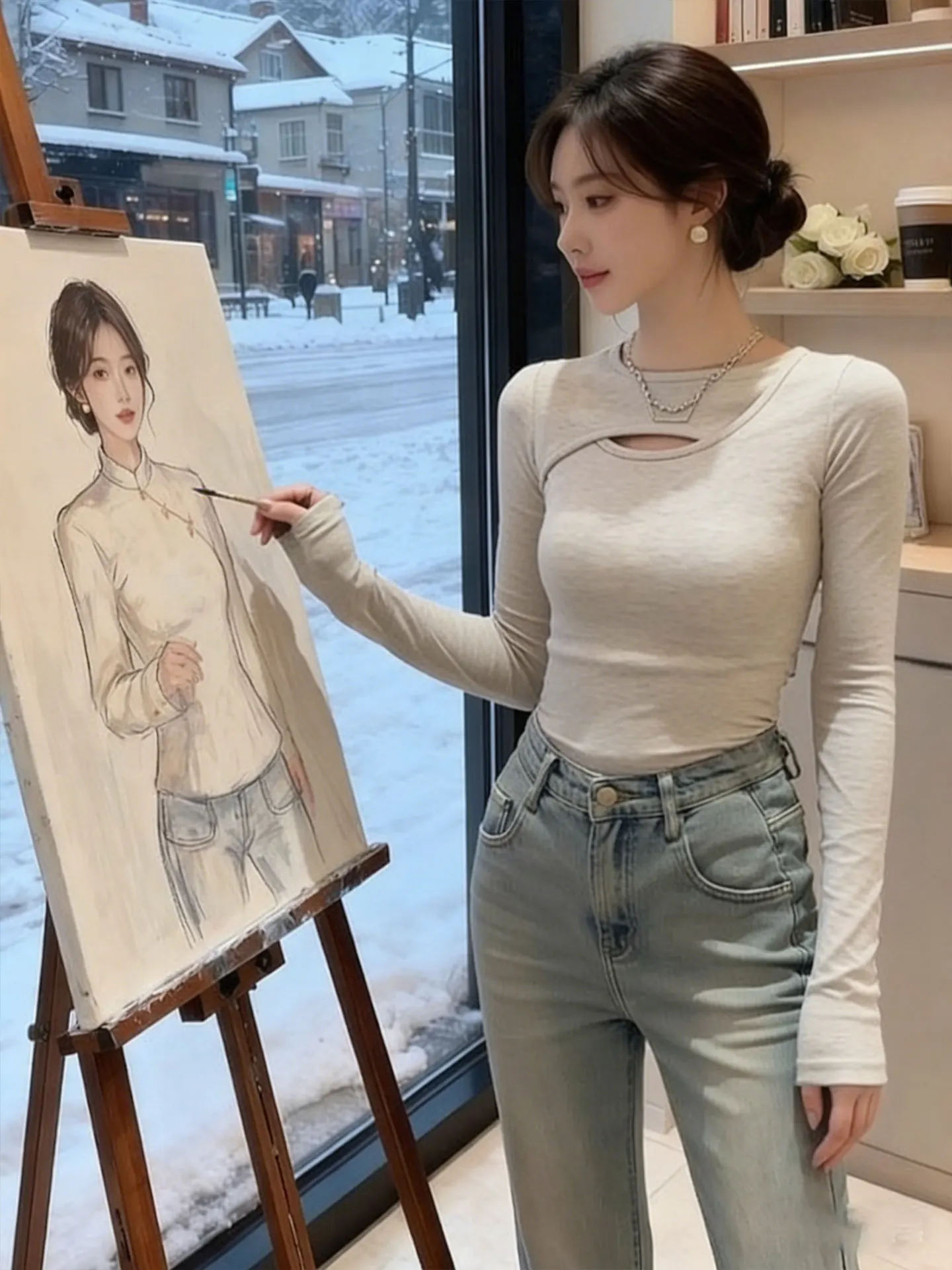 

plus Size Women's Korean Style round Neck Hollow out Base Shirt Slimming Top Spring Autumn Inner Wear Casual Comfortable T-shirt