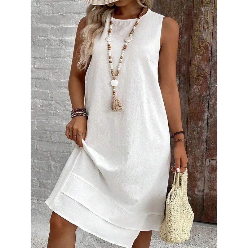 Summer Women's Splicing Sleeveless Dress For Summer Vacation,dresses For Women Summer，Women Boho Beach Midi Dresses Vestidos