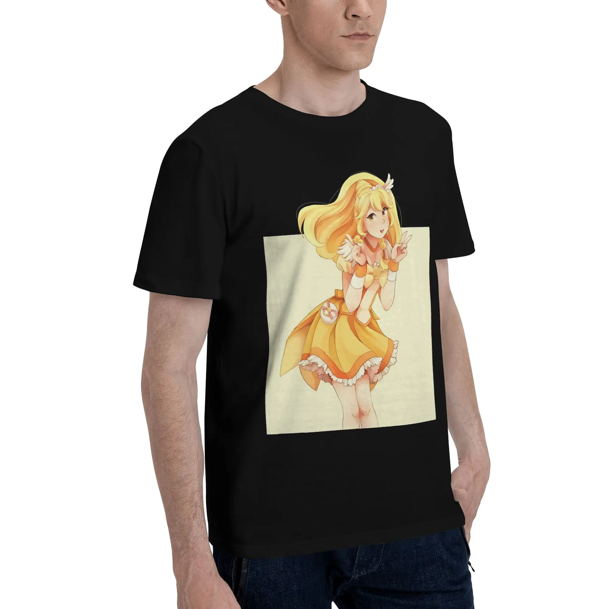 Cure Peace in Yellow  Graphic Funny 100% Cotton T-Shirt Bandai Pretty Cure Tops Tees For Men