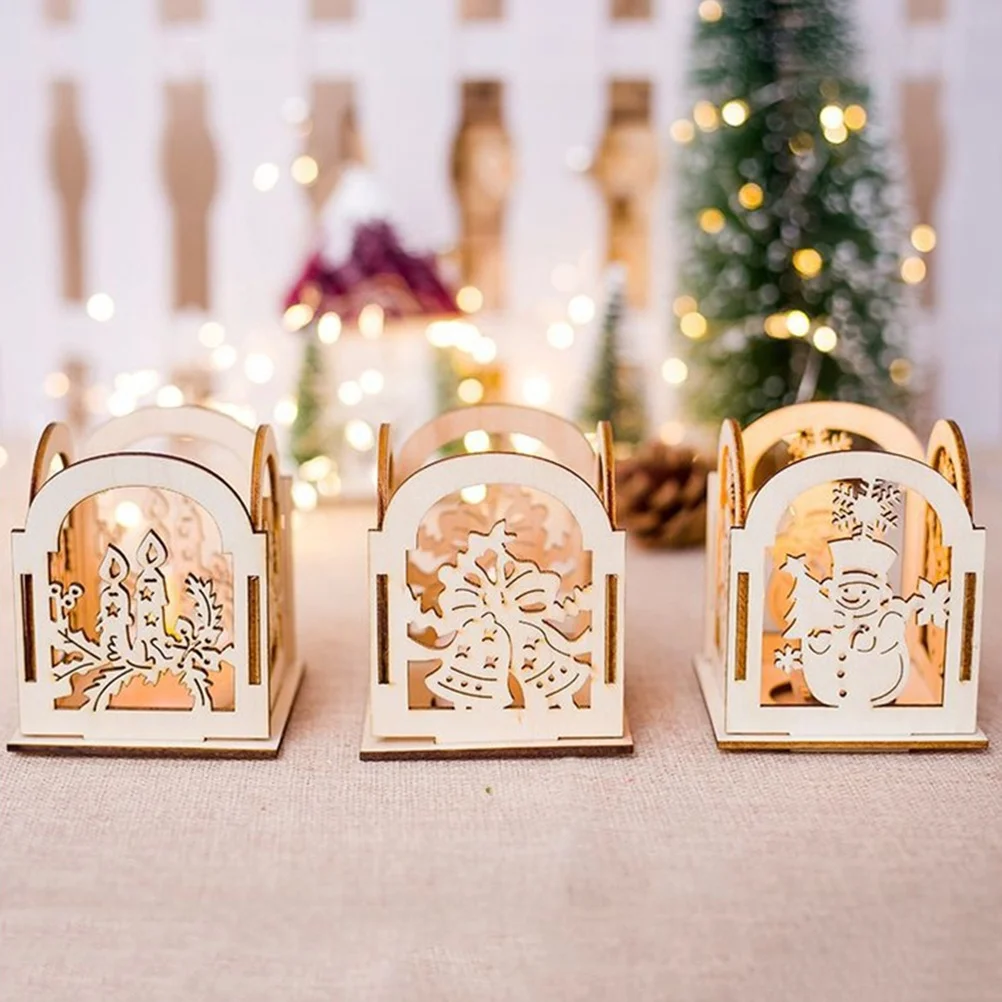 

2pcs Wooden Holders Hollow Out Christmas Candlestand Decorative Tea Light Holder For Party Wedding Xmas Tree Reusable