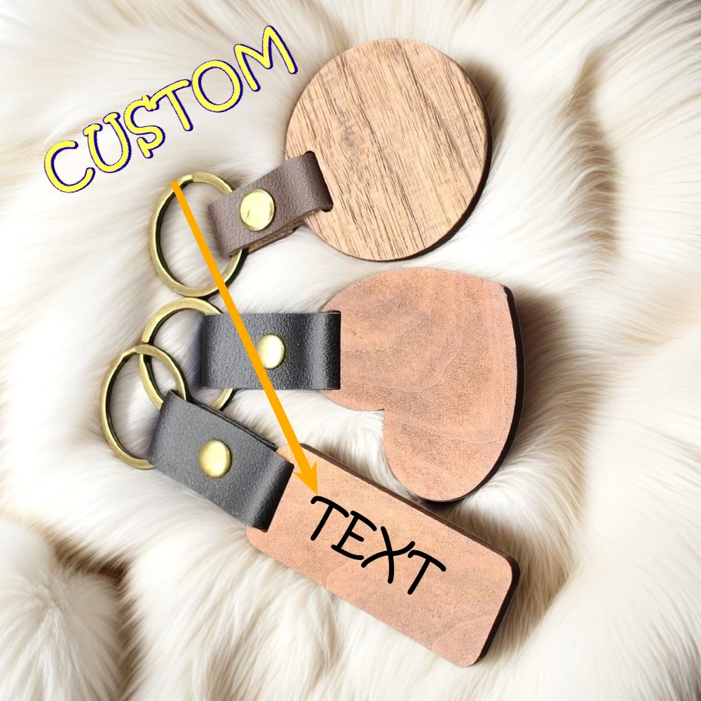 

Wooden Personalized Leather Custom Keychains Engraved Women Men Car Motorcycle Phone Key Ring Y2k Pendant Bags Keyings Gifts