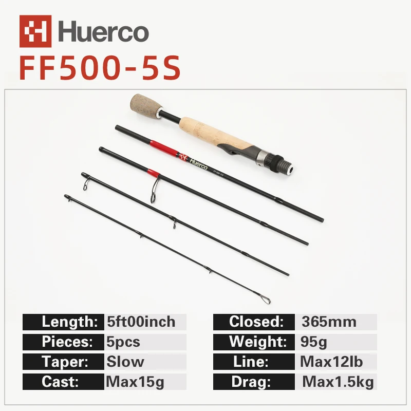 JAPAN HUERCO Fishing Rod 5 SECTIONS Spinning Casting Light 95-180G Glass Material Portable Rod For The Travelling Bass Trout