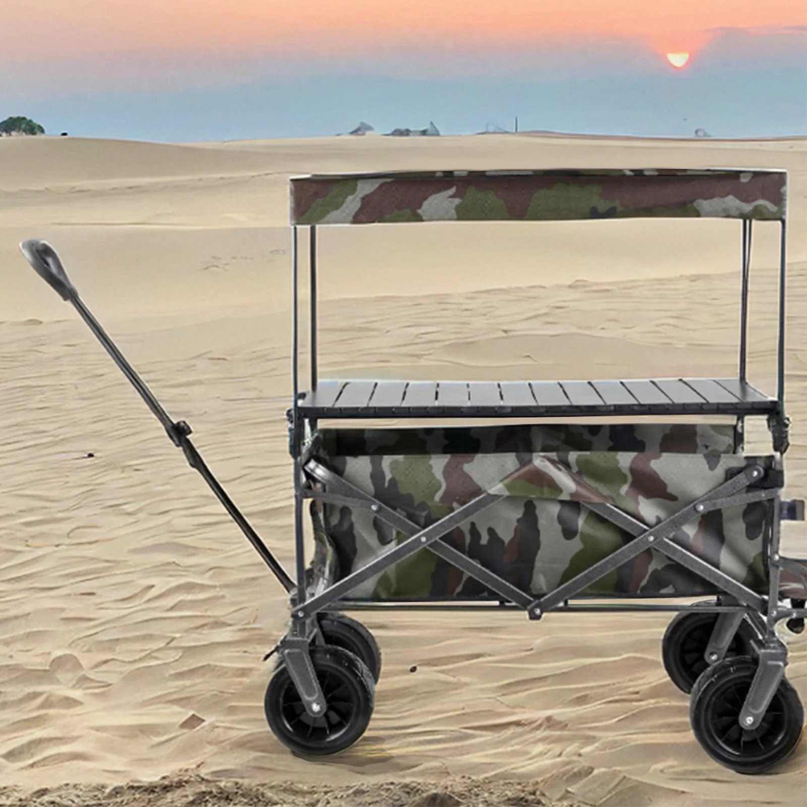 Chariot utilitaire pliable pour tout terrain, chariot de service, assiette de table, portable, roues rotatives à 360 °, épicerie, plage, extérieur