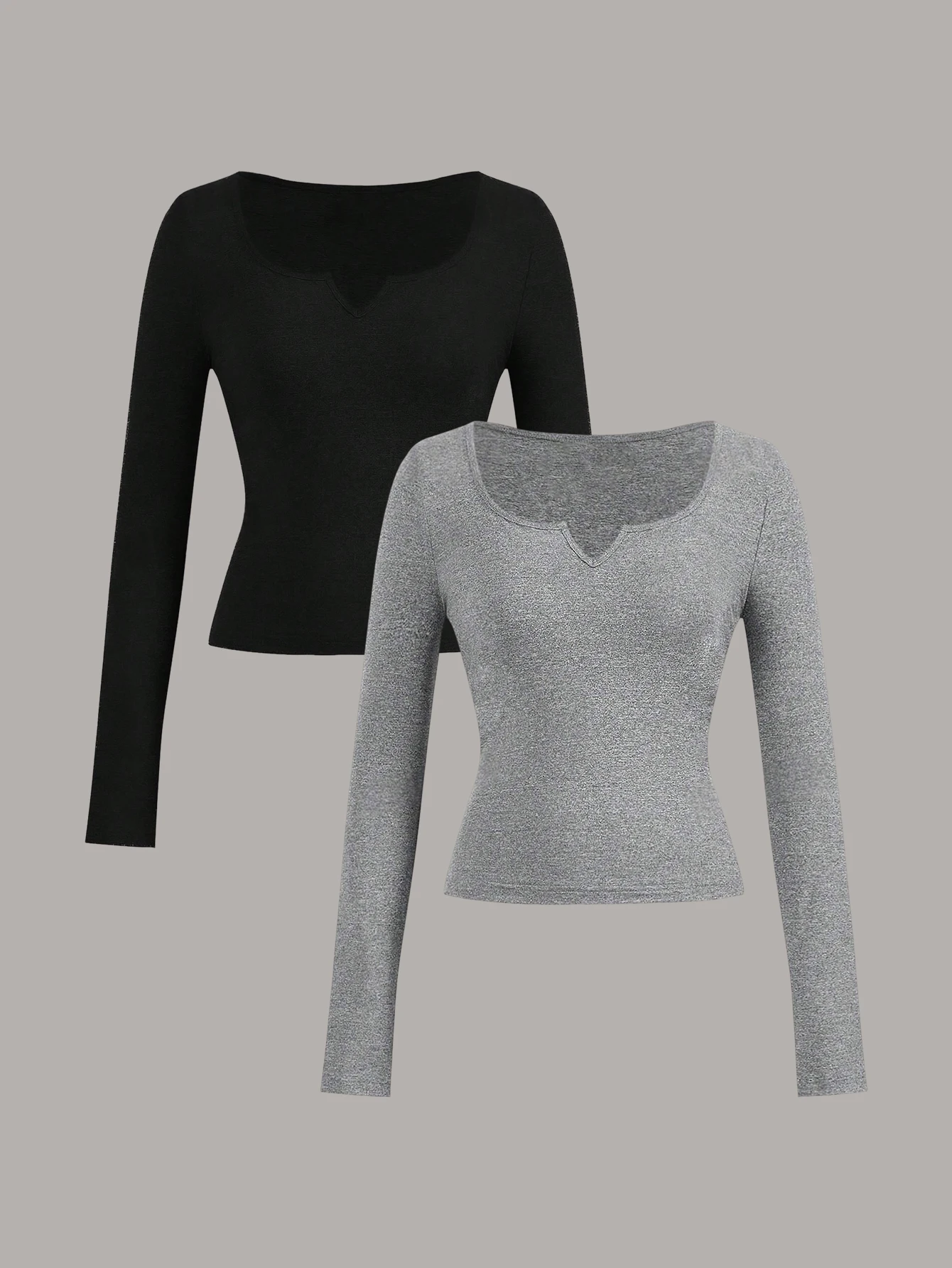 2-Piece Women's V Neck Long Sleeve Slim Fit Tops Stretchy Casual Going Out Basic Layering Tee for Spring Summer
