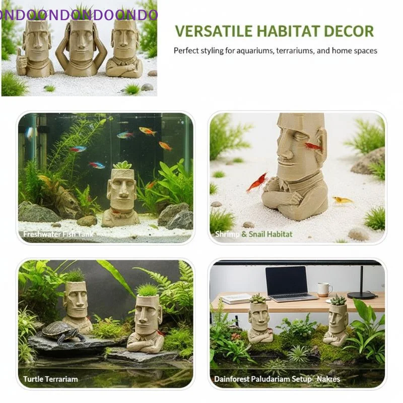 3D Printed Moai Statue Aquatic Plant Pot Non-Toxic Harmless Ornament for Aquarium Fish Tank Home Gift for Fish Lovers