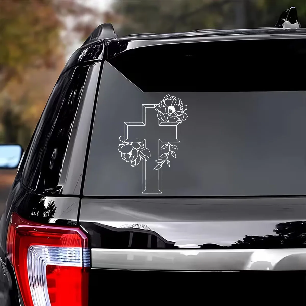 Cross with floral car sticker stickers, Christian vehicle window stickers, vinyl waterproof car bumper stickers