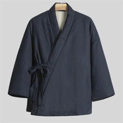 Cotton Linen Parkas Mens Winter Jacket Men Coat Cardigan Casual Hanfu Thick Jacket Warm Solid Color Parka Men Clothing Black