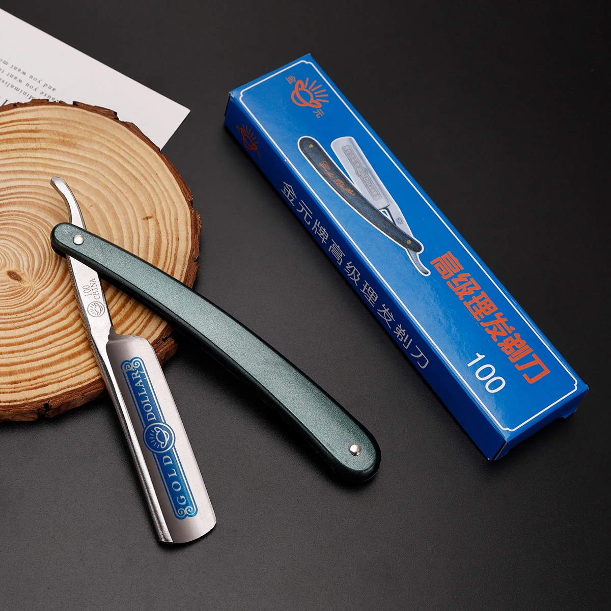 Barber Wooden Handle Razor Blade Rest Stainless Steel Straight Razor Salon Professional Classic Facial Beard Shaving Knife Tool