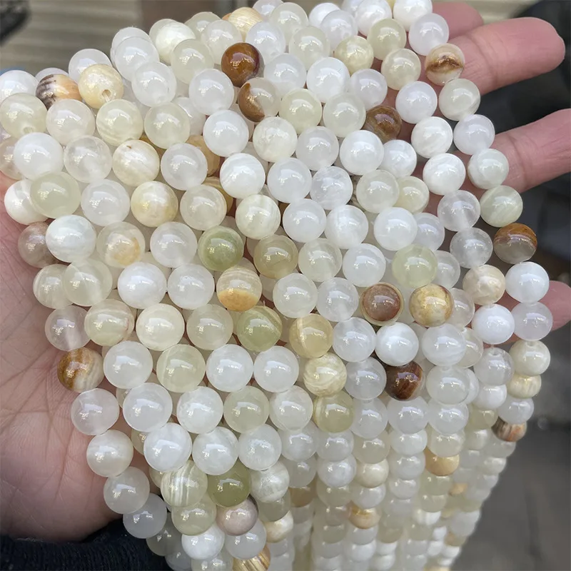 1 Strand 35cm Round 4mm 6mm 8mm 10mm 12mm Natural Stone Beige Afghan Jade Beads For Jewelry Making DIY Bracelet Findings