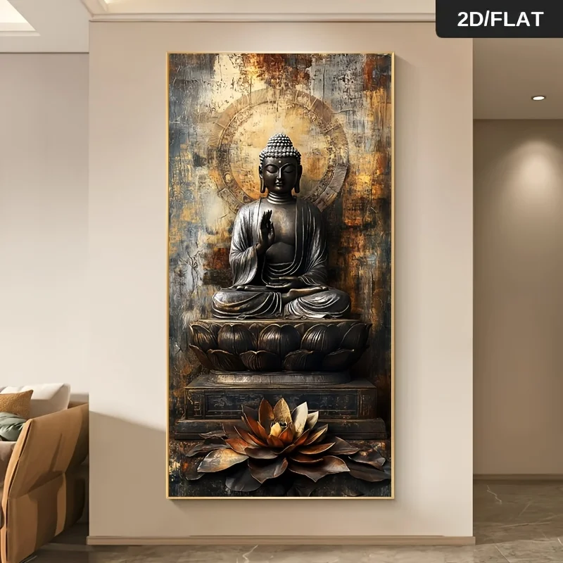 1pc frameless Canvas Painting Frameless Modern Abstract Meditative Buddha, for Lotus Symbol Canvas Wall Art Decor for Living Roo