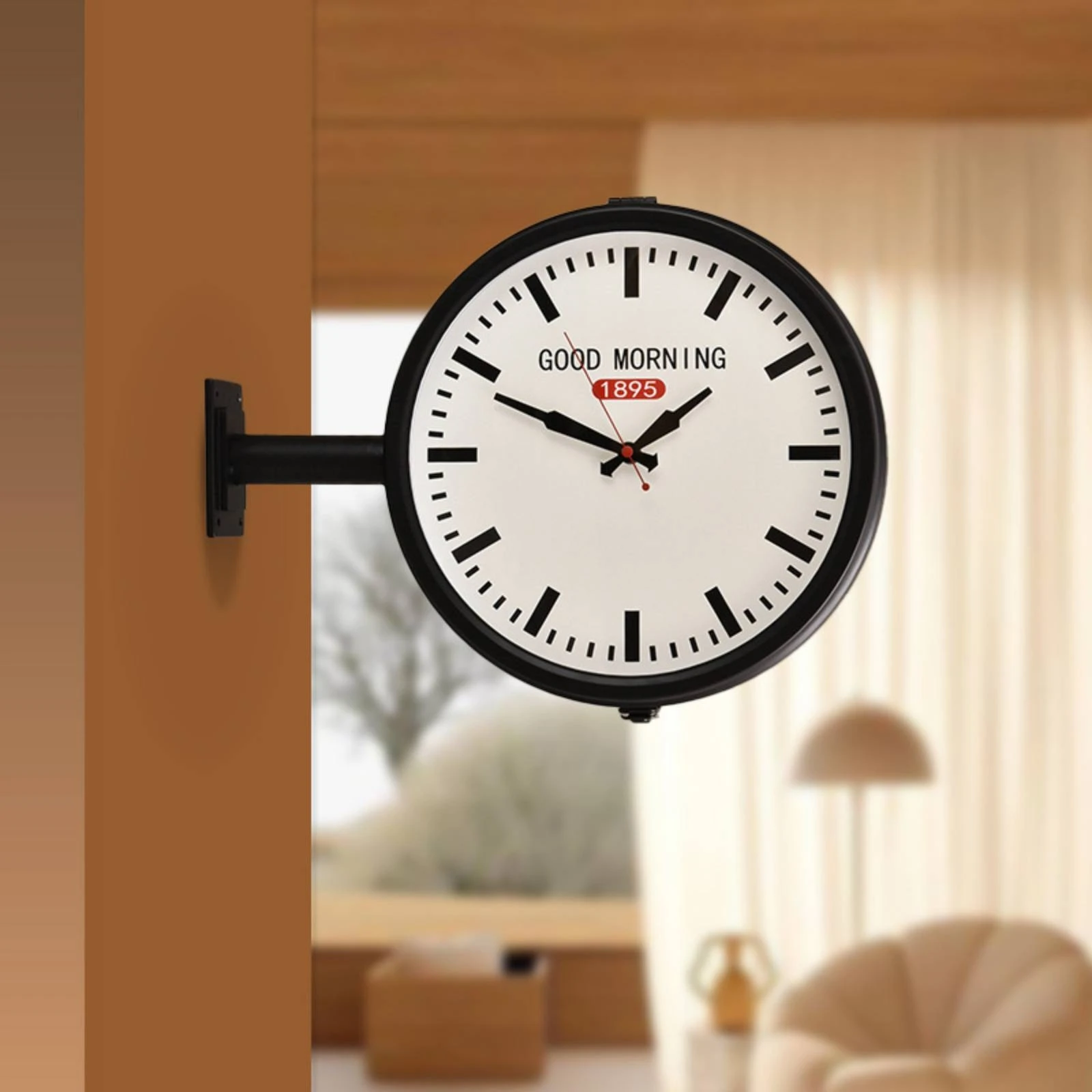Non Ticking Wall Clock Two Sided Digital Clock with Side-Mounted Bracket Corner Clock Decoration for Office Home Bedroom Decor