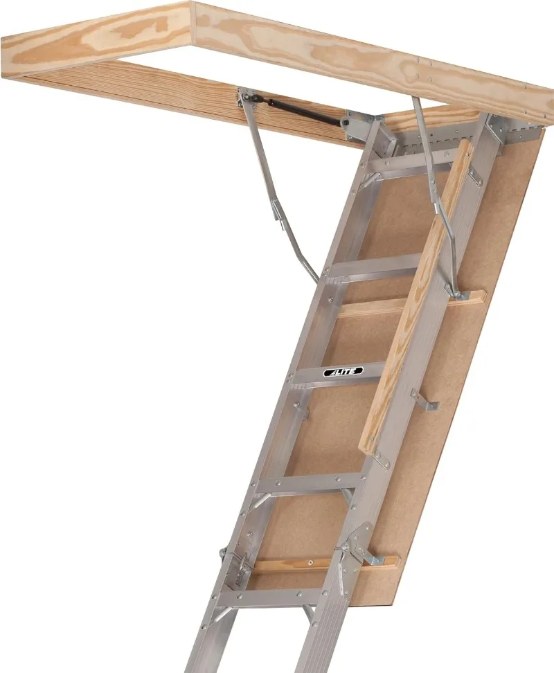 Escalera para ático de aluminio de 10 pies, 54 pulgadas de ancho x 22,5 pulgadas de alto, capacidad de carga de 375 libras, tipo IAA, AA2211