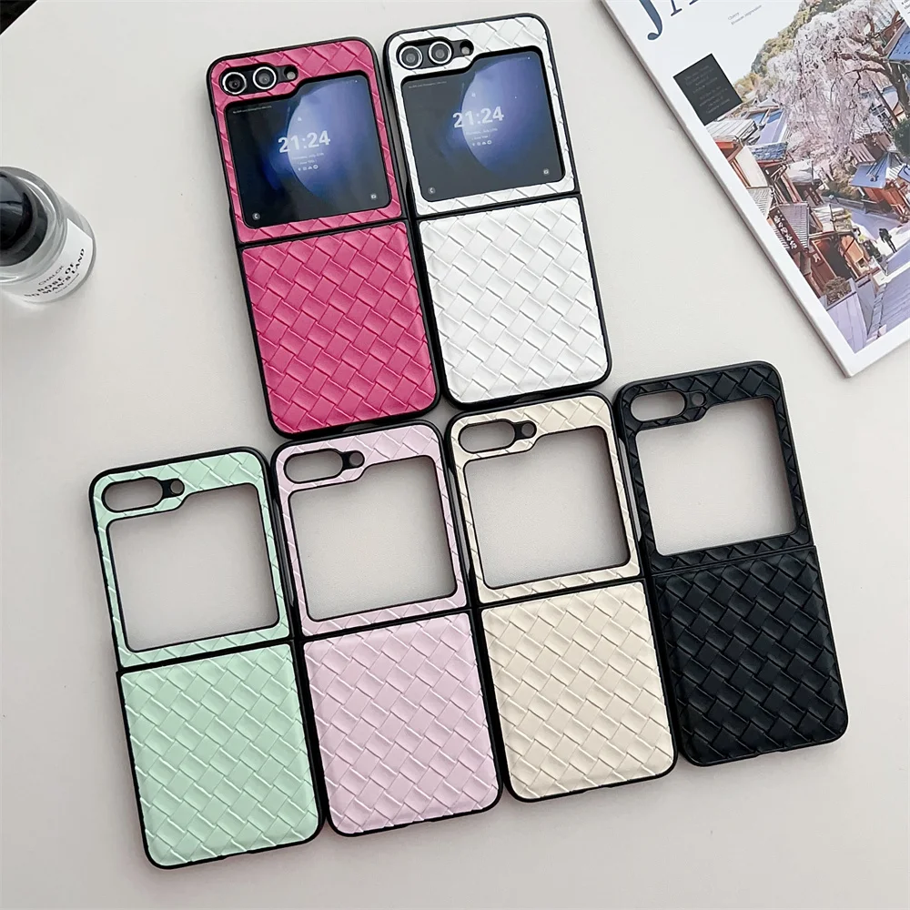 Woven Pattern Phone Case For Samsung Galaxy Z Flip 3 4 5 6 5G Protective Flip6 Flip4 Flip5 Hard Shell Back Cover