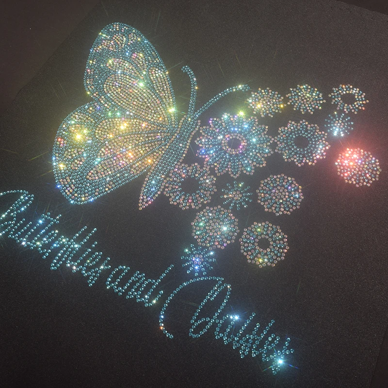 New shiny drill figure butterfly flower T-shirt ladies summer casual bottoming T-shirt high quality cotton fabrics