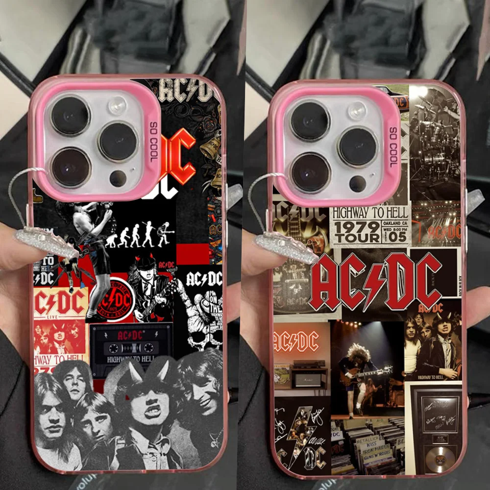 

A-AC Rock D-DC Bnad Phone Case For iPhone 16,15,14,13,12,11,Pro,Max,Plus,Mini,XS Anti Fall Pink Matte Hard Bumper