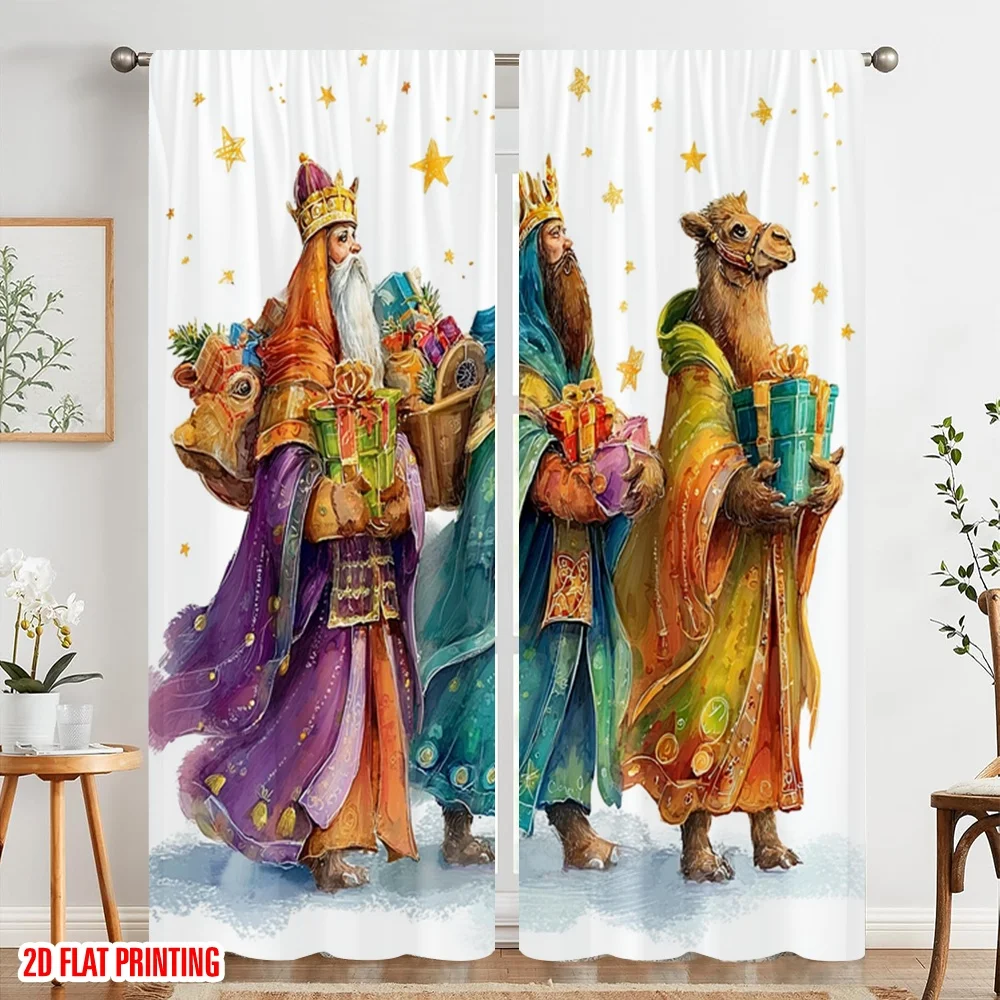 2 قطعة ، 2D الطائرة الطباعة الإبداعية الستائر ثلاثة الحكيمة الرجال مع الهدايا تنوعا النسيج (بدون قضيب) الزينة في الهواء الطلق ل