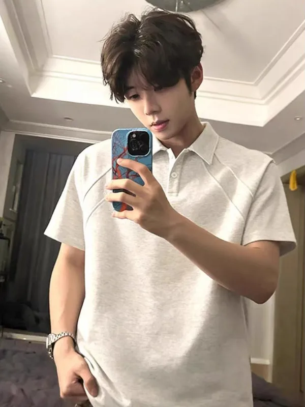 

Мужская летняя футболка-поло больших размеров в американском стиле с отложным воротником, приталенная, с прямым кроем по плечам