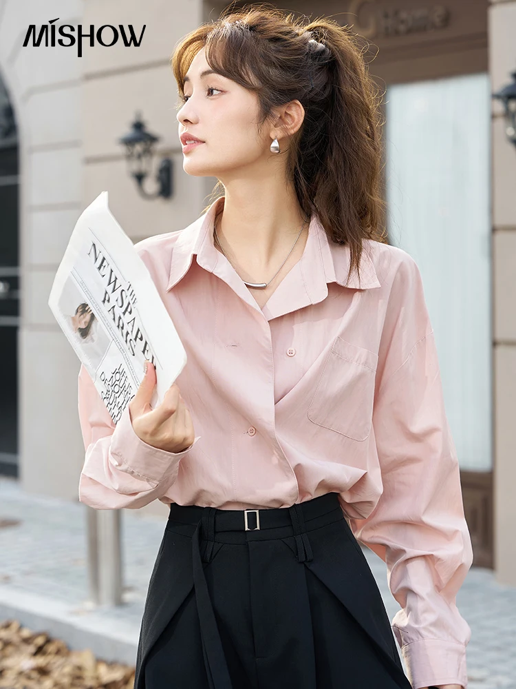 

MISHOW Three Colors Classic Shirt for Women 2024 Autumn French Versatile Single Breasted Pockets Commuter Casual Tops MXC43C0108