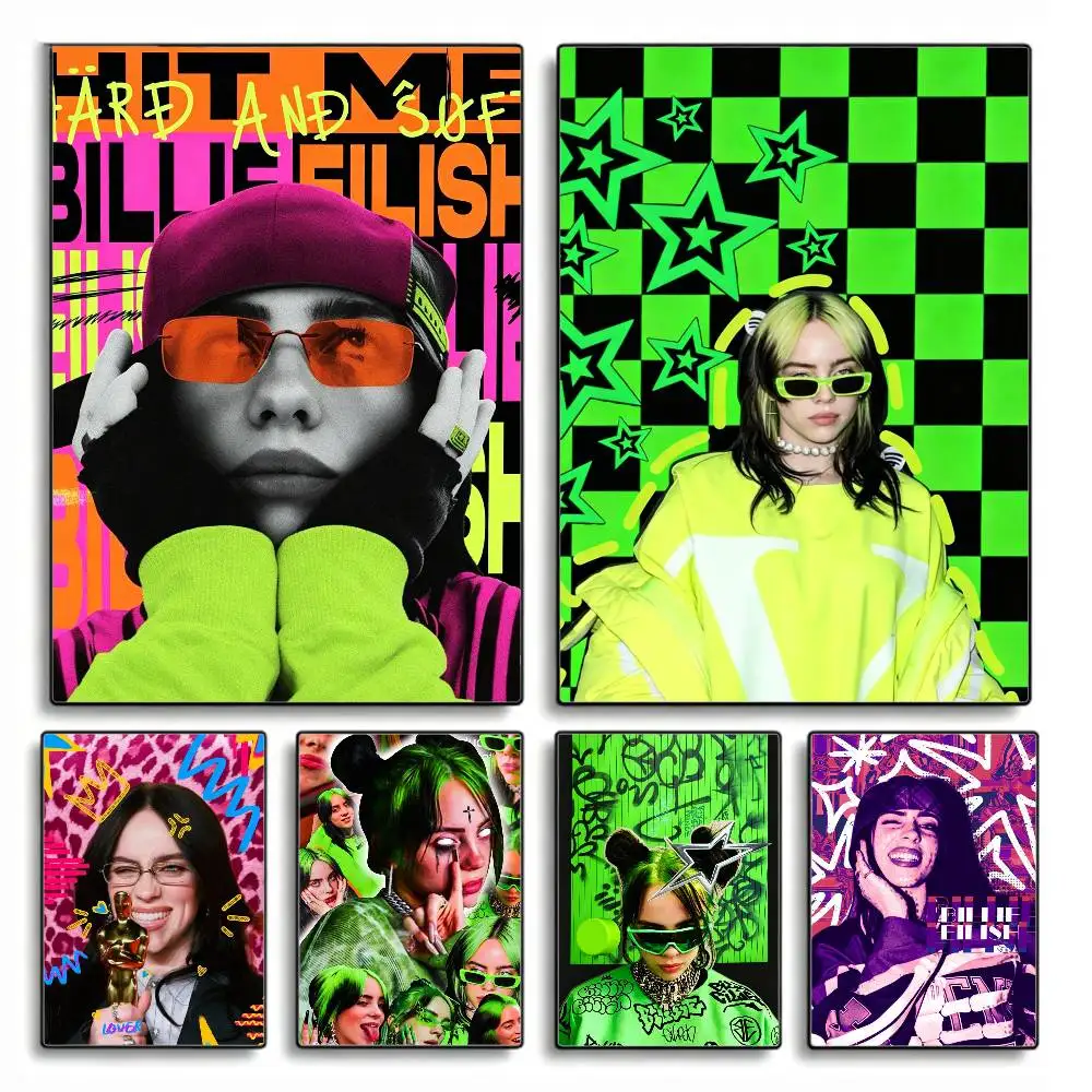 COOL B-Billie E-Eilish Funny   Poster HD Self Adhesive Waterproof Wall Art Ideal for Home Office Dorm Gift