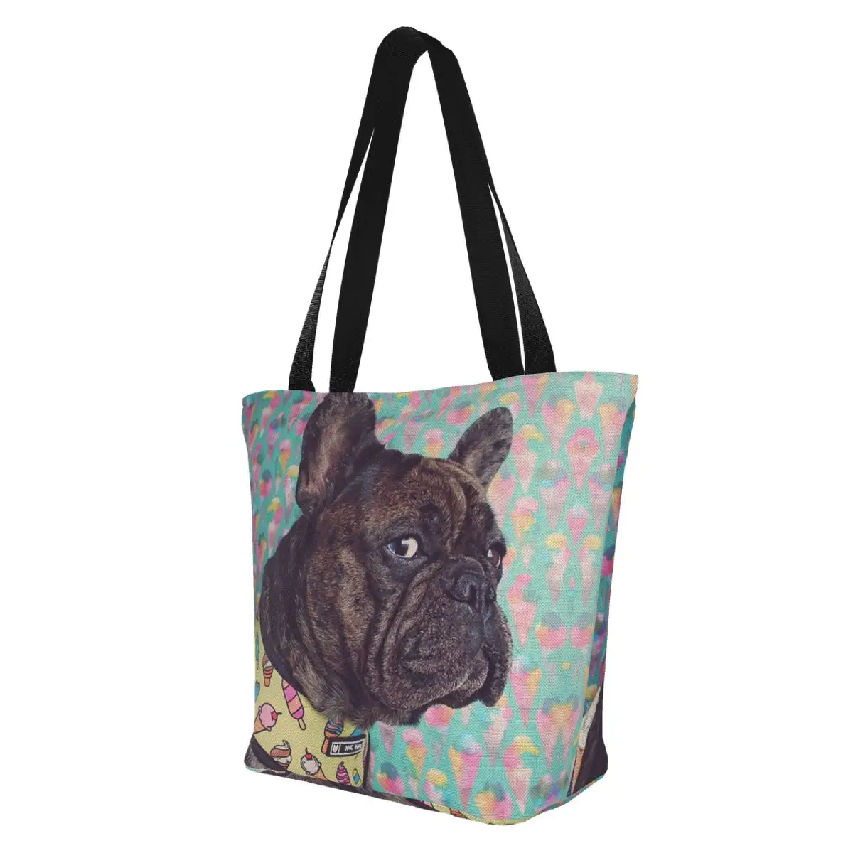 French Bulldog Totes Shopping Bag For Lady Harajuku Canvas Beach Shoulder Bag Students Cloth Eco Foldable Shopper Bags Women