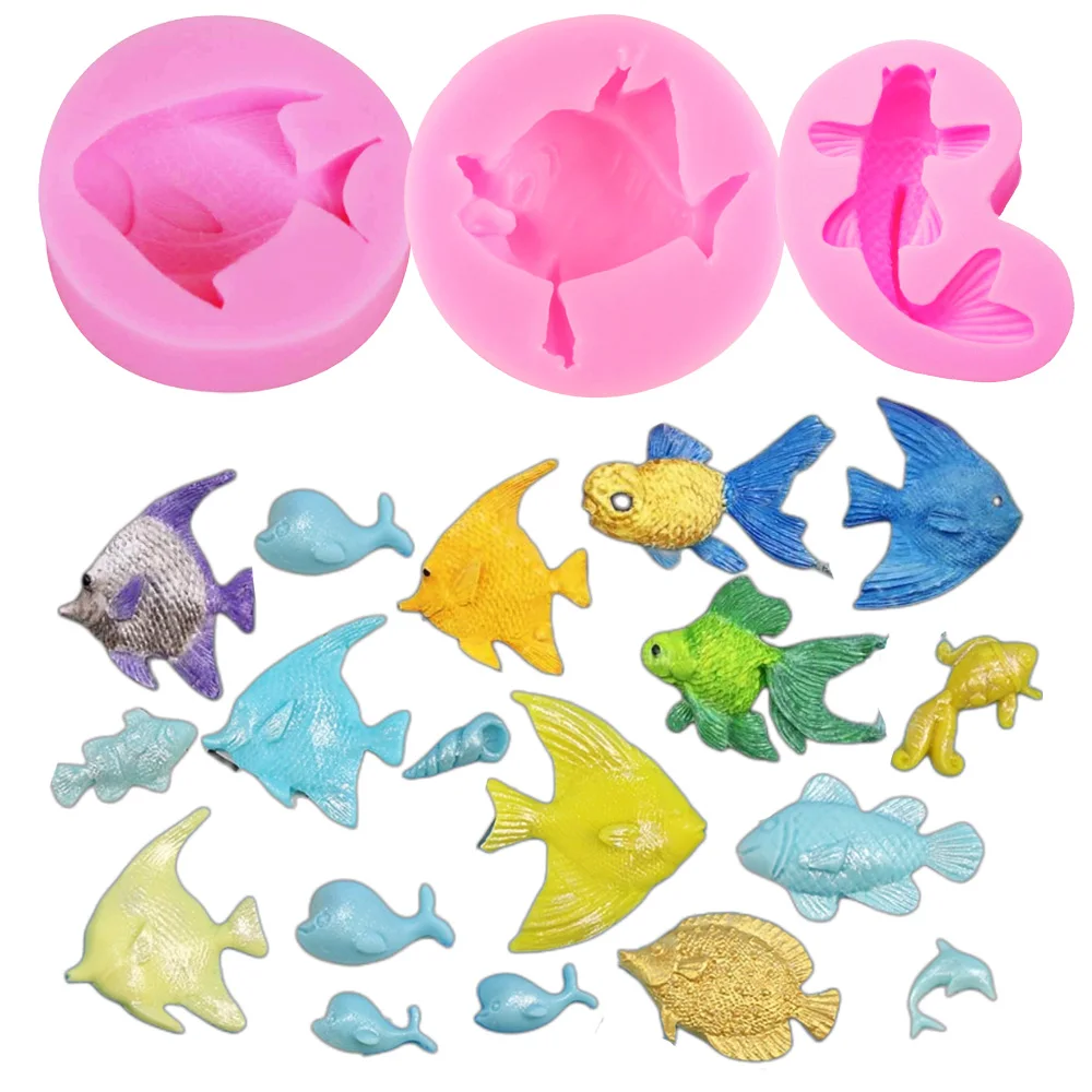 Kinds Cartoon Ocean Fish Fondant Shell Conch Cake Moule Silicone Candy Chocolate Mould Bake Decoration Tool Animal Clay Resin