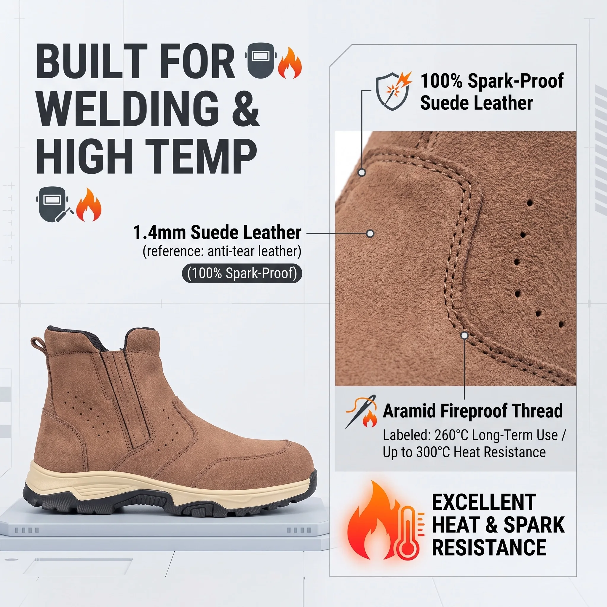 Safety Shoes Man Work Boots for Men Slip On Composite Toe Boots Slip Resistant Heat Resistant Electrician Safety Work Shoes
