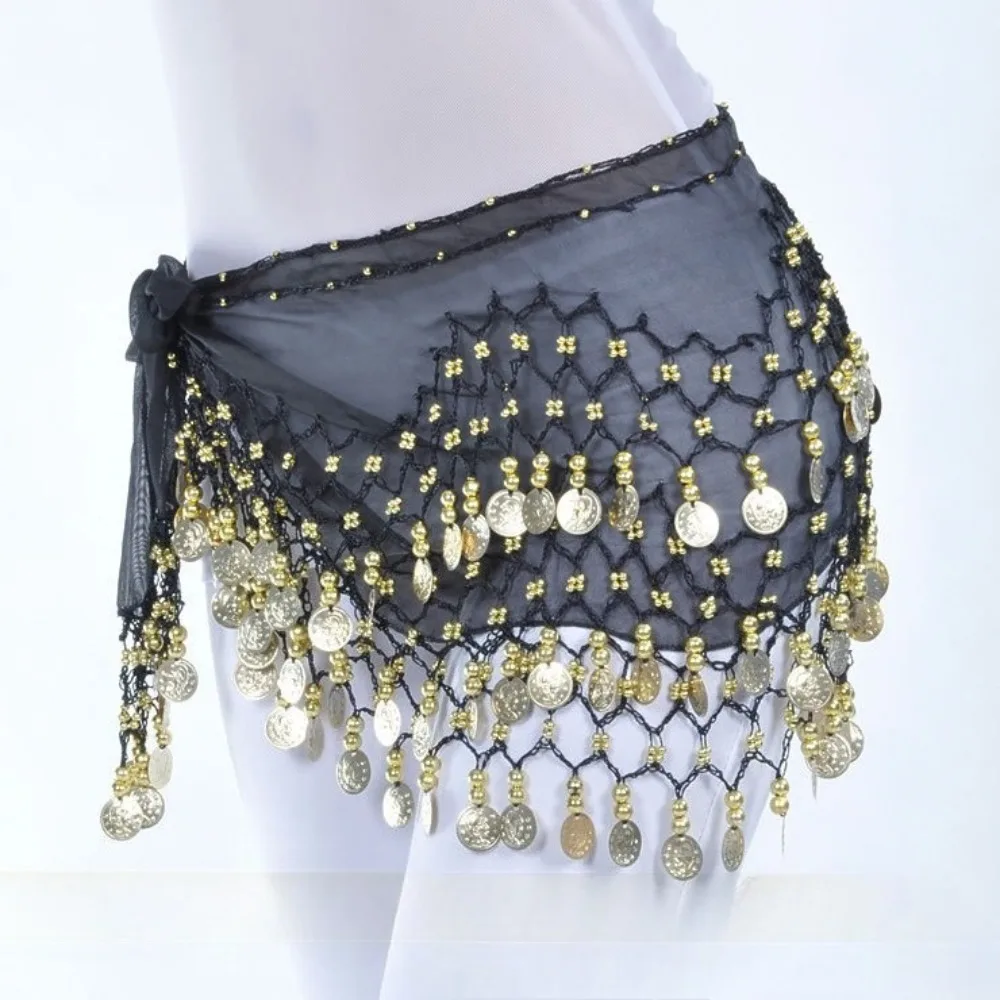 Belly Dance Coin Belt - 98-Coin Triple Layer Hip Scarf ,Performance & Practice Belt for Dancers