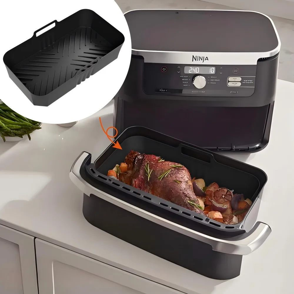 Reusable Silicone Air Fryer Liners with Handles, Non-Stick Grease Drain Mats for Ninja AF500 Dual Zone Air Fryer Accessories