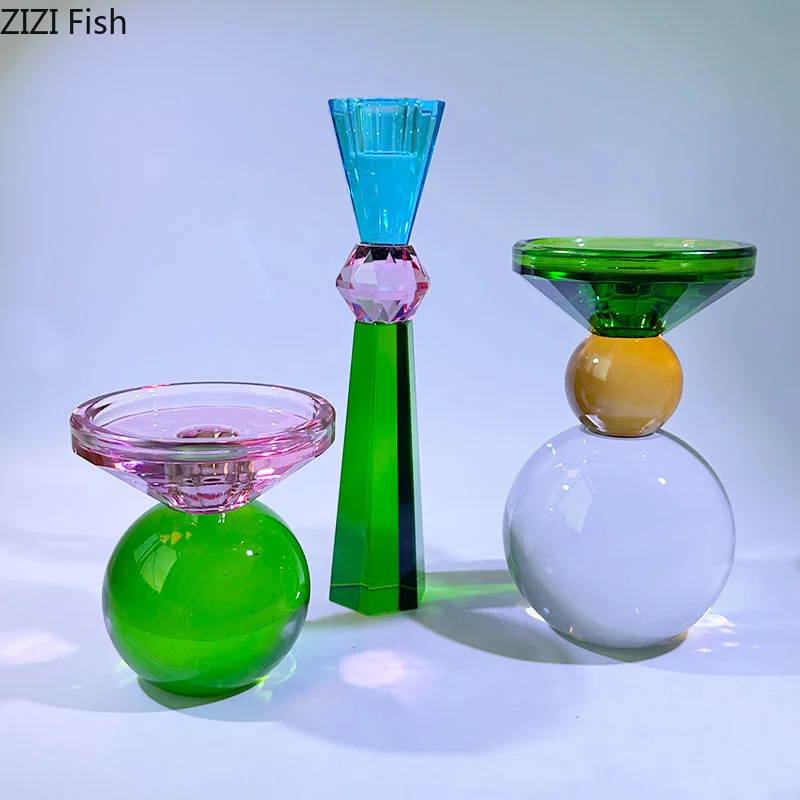 Colorful Crystal Candle Holders Desk Decoration Romantic Candlestick Wax Melt Burner Transparent Candle Stand Modern Home Decor